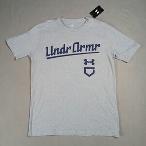 New Under Armour Shirt Men's Size Large UA Baseball Script Tee TShirt Grey